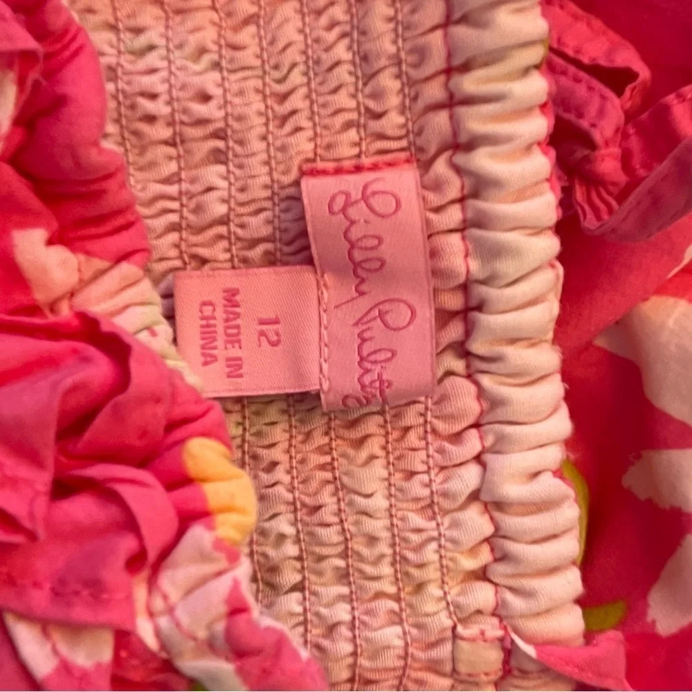 Lilly Pulitzer Girls Hotty Pink Twirlers Dress Smocked Bodice Tie Straps Sz 12